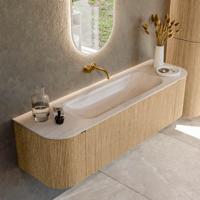 Badmeubel Mondiaz Kurve-Dlux | 160 cm | Meubelkleur Oak | Wastafelkleur Meli | Solid surface | Wasbak midden spoelbak | Zonder kraangat(en)