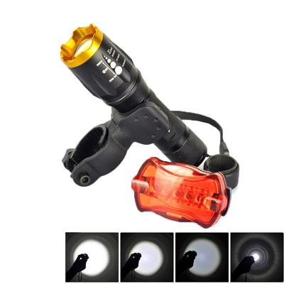 LT-TJ CREE XM-L T6 5-Modes LED Flashlight 2000 LM Adjustable Focus with Bicycle Tail Light & Mounting Clip