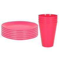 Kunststof ontbijt/diner 8x bordjes 26 cm en 8x bekertjes 430 ML set roze