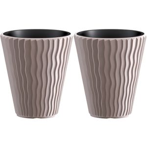 Plantenpot/bloempot Sand Waves - 2x - buiten/binnen - kunststof - beige - D39 x H43 cm