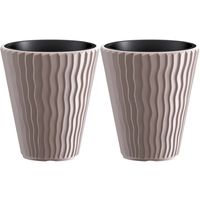 Plantenpot/bloempot Sand Waves - 2x - buiten/binnen - kunststof - beige - D39 x H43 cm