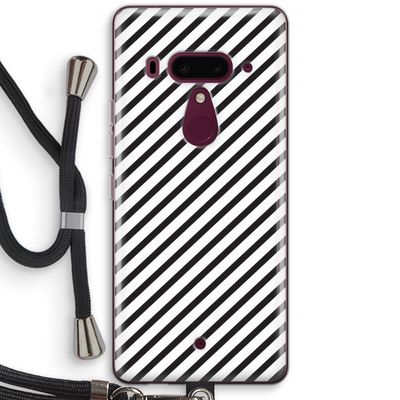 Strepen zwart-wit: HTC U12+ Transparant Hoesje met koord