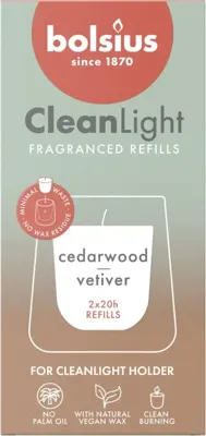 Bolsius cleanlight navulling cedarwood & vetiver 2 stuks