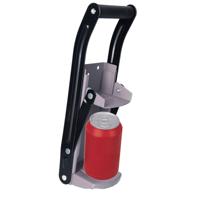 Blauwe metalen blikjespers/blik crusher met flesopener 31,5 cm