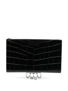 Alexander McQueen pochette Four Ring à effet peau de crocodile - Noir