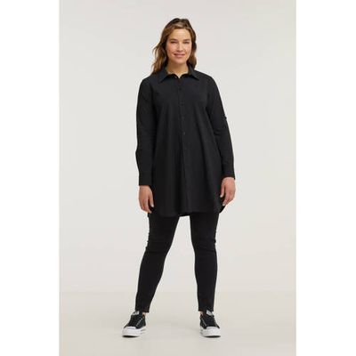 Plus Basics blouse van travelstof zwart Plus Basics blouse van travelstof zwart