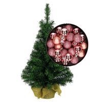 Mini kerstboom/kunst kerstboom H75 cm inclusief kerstballen roze   - - thumbnail