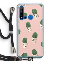 Cactusprint roze: Huawei P20 Lite (2019) Transparant Hoesje met koord