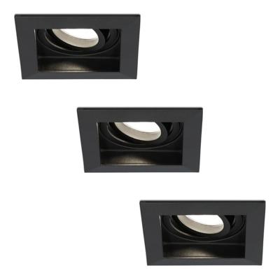 Set van 3 Fresno LED inbouwspots vierkant - GU10 - 5 Watt 400 lumen - 4000K neutraal wit - Dimbaar - Kantelbaar - Verzonken - IP20 voor binnen - Zwart - Anti-glare