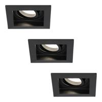 Set van 3 Fresno LED inbouwspots vierkant - GU10 - 5 Watt 400 lumen - 4000K neutraal wit - Dimbaar - Kantelbaar - Verzonken - IP20 voor binnen - Zwart - Anti-glare