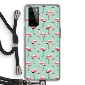 Flamingoprint groen: OnePlus 9 Pro Transparant Hoesje met koord