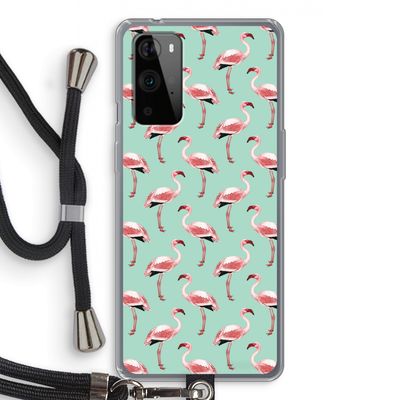 Flamingoprint groen: OnePlus 9 Pro Transparant Hoesje met koord