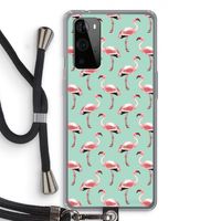Flamingoprint groen: OnePlus 9 Pro Transparant Hoesje met koord