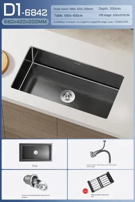 Luxe Waterval Keukenspoelbak - Zwart RVS | Enkelbak | Onderbouw | Inclusief Kraan & Zeepdispenser