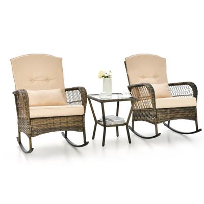 3-Delige Tuinmeubelset Balkonmeubels met Kussens Balkonset met 2 PE-rotan Schommelstoelen en Tafel Terrasmeubels