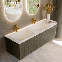 Badmeubel Mondiaz Kurve | 145 cm cm | Meubelkleur Shadow | Wastafelkleur Talc | Solid surface | Dubbel / Links spoelbak | 2 kraangaten