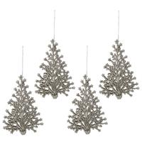 Decoris kerstboom hangers - 4x - champagne glitters - 15 cm - kerst ornamenten - Kunststof