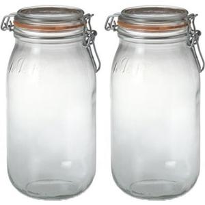 Voorraad/weckpot - 2x - transparant - glas - 25,2 x 8,5 cm - 2 L - Le Parfait