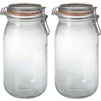 Voorraad/weckpot - 2x - transparant - glas - 25,2 x 8,5 cm - 2 L - Le Parfait