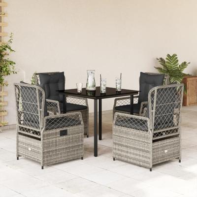 5-delige Tuinset met kussens poly rattan grijs