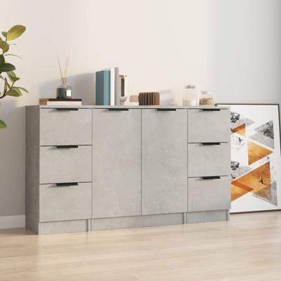 Dressoirs 3 st bewerkt hout betongrijs