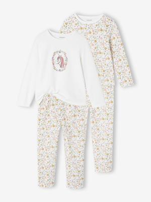 Set van 2 pyjama's fluweel / velours Eenhoorn meisje ecru