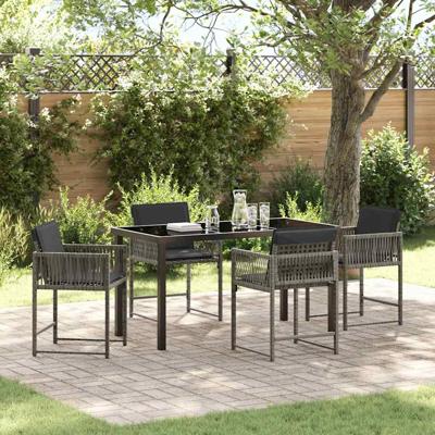 5-delige Tuinset met Kussens Grijs Poly Rattan