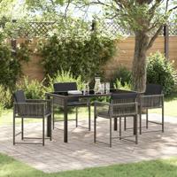 5-delige Tuinset met Kussens Grijs Poly Rattan