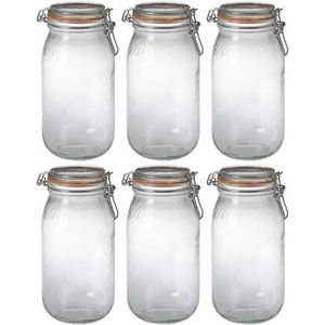 6x Luchtdichte weckpotten transparant glas 2 liter - Weckpotten