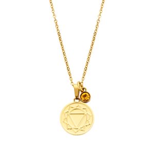 CO88 Collection Chakra 8CN 26055 Stalen Collier met Hanger - Solar Plexus Chakra en Kristal - Lengte 42 + 5 cm - Goudkleurig / Oranje