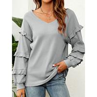 Dames Sweatshirt Gestructureerd Effen Dagelijks gebruik Grijs Elegant Ruim Passend V-hals Lange mouw Micro-elastisch Lente Herfst Winter Lightinthebox