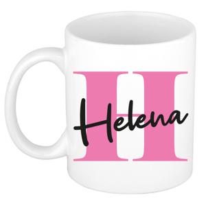 Naam mok Helena - roze - wit - keramiek - 300 ml - verjaardag/cadeau beker