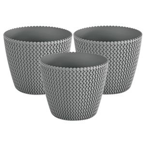 Plantenpot/bloempot Splofy - Set van 3x stuks - steengrijs - kunststof - D13 x H11 cm - binnen/buite