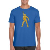 Disco verkleed t-shirt - voor heren - blauw - gouden glitter - jaren 70/80 - kleding