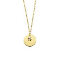 Ketting Graveerplaatje Geboortesteen Oktober geelgoud-zirconia roze 45-49 cm