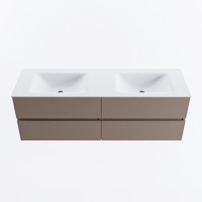 MONDIAZ VICA 150cm badmeubel onderkast Smoke 4 lades. Wastafel CLOUD dubbel 2 kraangaten, kleur Talc.