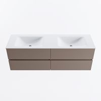 MONDIAZ VICA 150cm badmeubel onderkast Smoke 4 lades. Wastafel CLOUD dubbel 2 kraangaten, kleur Talc.