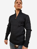 Yves Enzo - Heren Kabeltrui - Denim - Kraag - Rits
