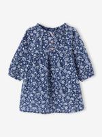 Bloemetjesjurk baby's van katoengaas jeansblauw
