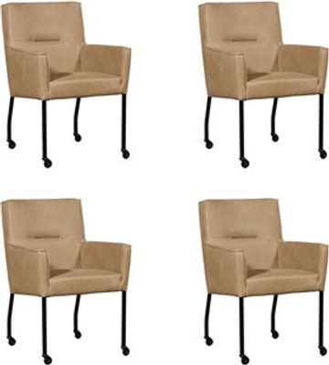 Set van 4 Taupe leren moderne eetkamerstoelen Lucky - Kenia Leer Taupe (taupe leer)