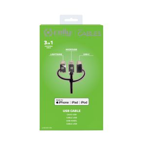 Celly Datakabel 3-in-1 Micro-usb + Mfi + Usb-c 100 Cm 0517504