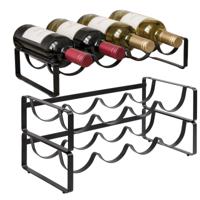 5Five Flessenrek - 3x - zwart - staal - 42 x 20 x 10 cm - 12 flessen - stapelbaar