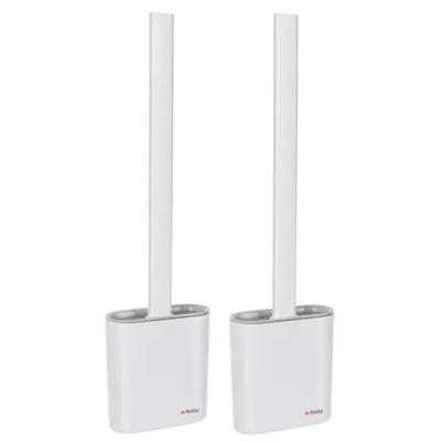 Ruhhy Silicone hygi?ne wc/toiletborstel - 2x - plat - wit - 36 cm - in houder