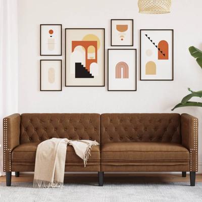 Driezitsbank Chesterfield-stijl kunstsude bruin