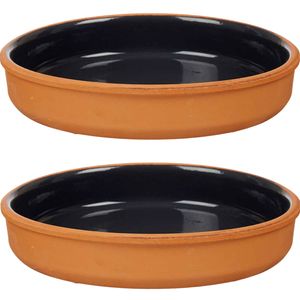 2x stuks tapas/hapjes serveren/oven schaal terracotta/zwart 23 x 4 cm - Snack en tapasschalen