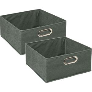 Opbergmand/kastmand - 2x - grijsgroen - linnen - 14 liter - 31 x 31 x 15 cm - Opbergbox - Vakkenkast