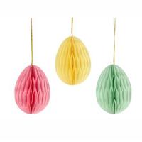 Paaseieren hangdecoraties - set van 3x stuks - pastel mix - 10 cm - papier - Pasen versiering
