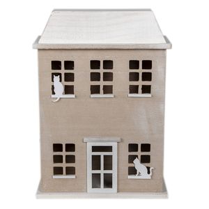 Clayre & Eef Opbergdoosje Huis 27x12x39 cm Bruin Hout Katten Opbergkist Bruin Opbergkist