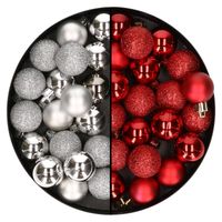 40x stuks kleine kunststof kerstballen rood en zilver 3 cm - Kerstbal