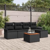 Tuinbankenset met kussen 6 pcs Zwart poly rattan